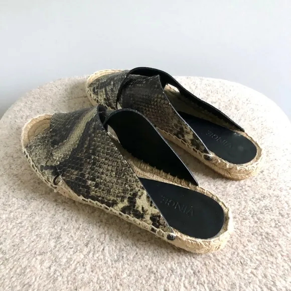 Vince Castel Leather Snakeskin Espadrille Criss Cross Slip On Sandals - Size 5