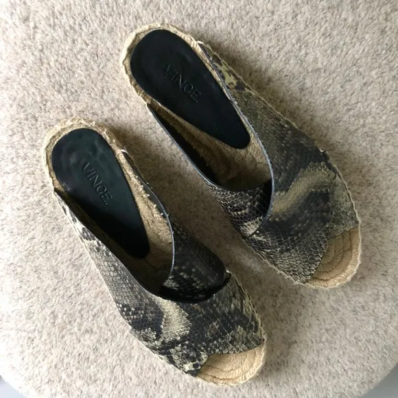 Vince Castel Leather Snakeskin Espadrille Criss Cross Slip On Sandals - Size 5