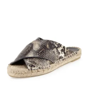 Vince Castel Leather Snakeskin Espadrille Criss Cross Slip On Sandals - Size 5