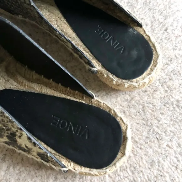 Vince Castel Leather Snakeskin Espadrille Criss Cross Slip On Sandals - Size 5