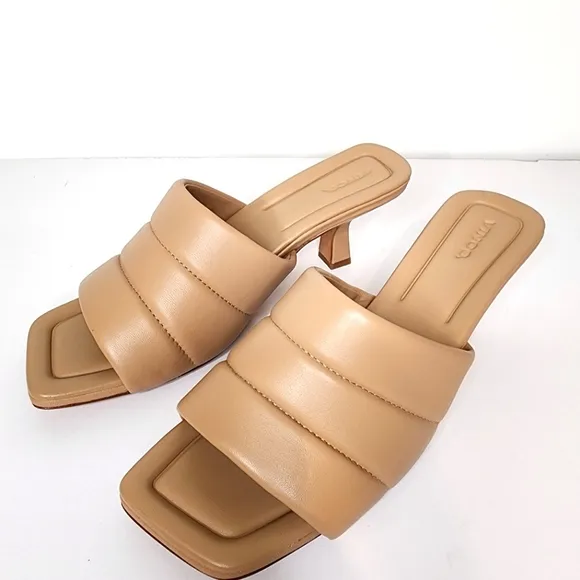 Vince Ceil womens Open Toe kitten heel slippers in cappuccino color size 11