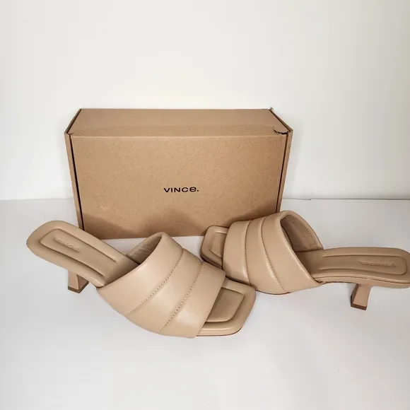 Vince Ceil womens Open Toe kitten heel slippers in cappuccino color size 11