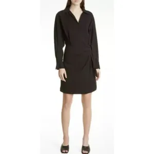 VINCE Long Sleeve Wrap Front Shirt Dress in Black Hammered Weave NWT Size XL