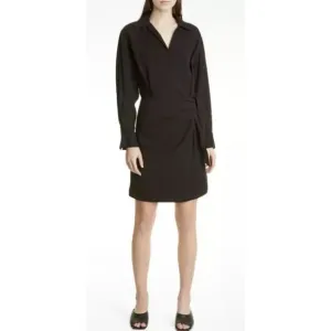 VINCE Long Sleeve Wrap Front Shirt Dress in Black Hammered Weave NWT Size XL