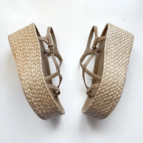 VINCE Maxine Espadrille Raffia Platform Sandals Strappy Leather Minimal Resort