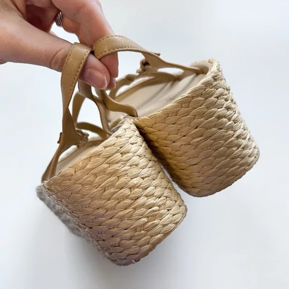 VINCE Maxine Espadrille Raffia Platform Sandals Strappy Leather Minimal Resort