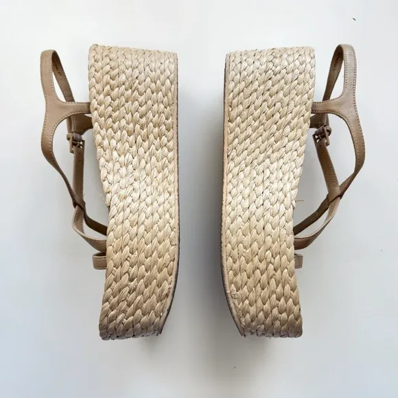 VINCE Maxine Espadrille Raffia Platform Sandals Strappy Leather Minimal Resort