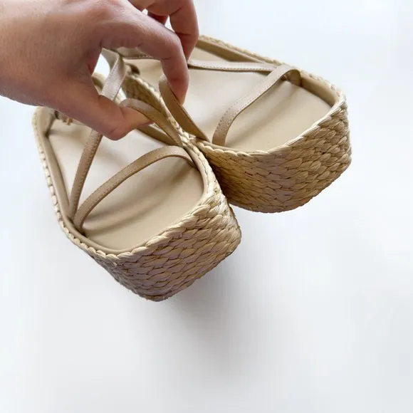 VINCE Maxine Espadrille Raffia Platform Sandals Strappy Leather Minimal Resort