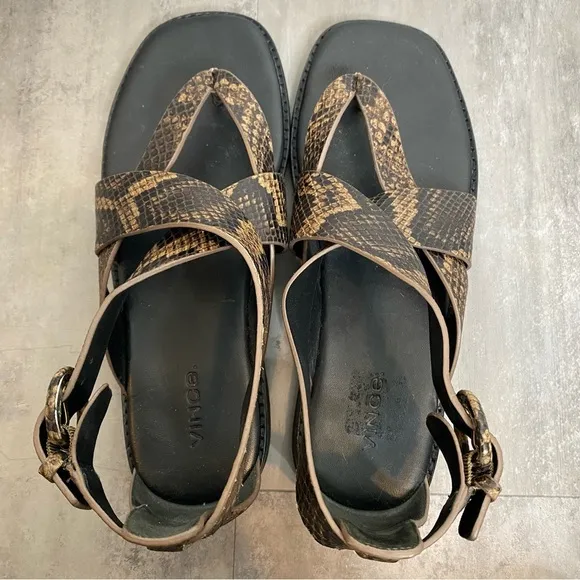 Vince Morris Snake-Print Strappy Thong Sandals Size 8