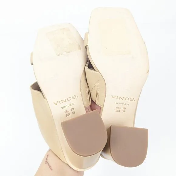 VINCE Nude Nessia Block Heel Leather Sandals Size 6