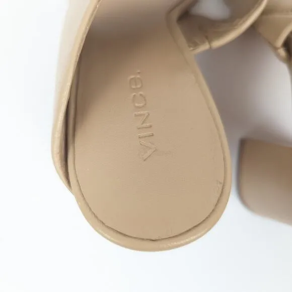 VINCE Nude Nessia Block Heel Leather Sandals Size 6