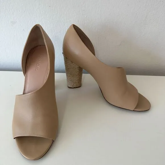 VINCE Percey Taupe Leather Open Toe Block Heel Sandals Jute Wrapped Heels 8.5