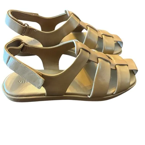 Vince Rava Strappy Fisherman Leather Sandals Minimal Sophisticated Tan NEW 9