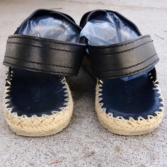 Vince Tenison Suede Espadrille Flat Sandal Black Jute Leather Size 10