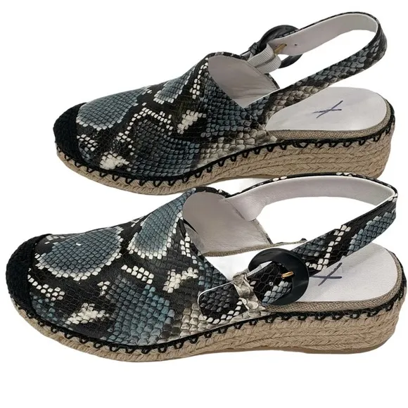 VINCE Wedge Mules SZ 6 Snake Print Espadrille Cap Toe Slingback Sandals