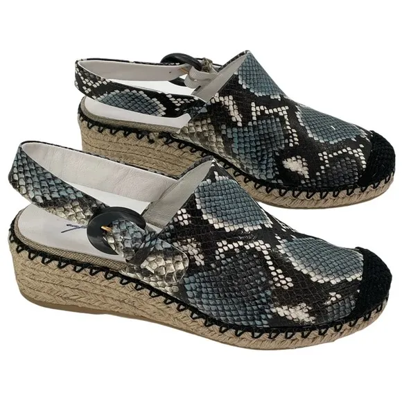 VINCE Wedge Mules SZ 6 Snake Print Espadrille Cap Toe Slingback Sandals