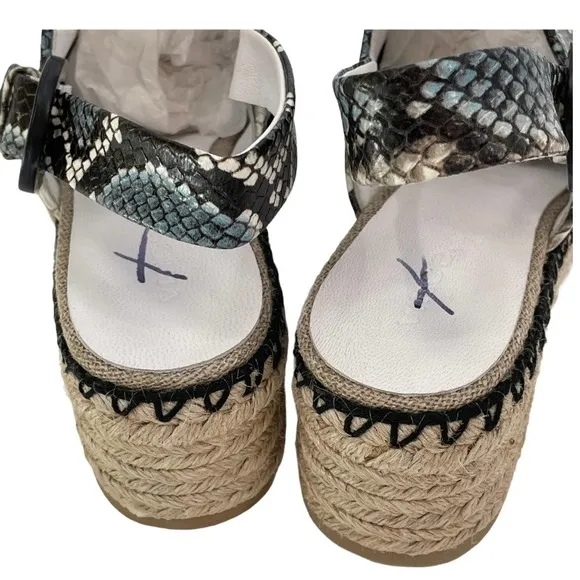 VINCE Wedge Mules SZ 6 Snake Print Espadrille Cap Toe Slingback Sandals