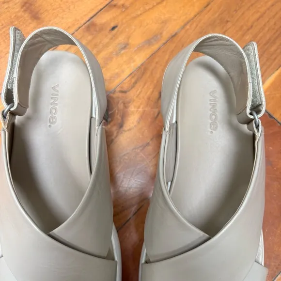 Vince Weslan Platform Sandal in Light Straw Siviglia Calf 7.5