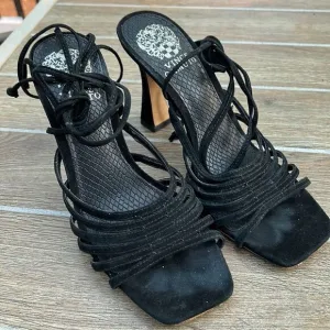 Vince Camuto black suede Roselian ankle wrap heels sandals size 7