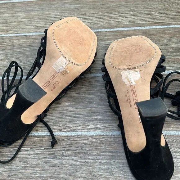 Vince Camuto black suede Roselian ankle wrap heels sandals size 7