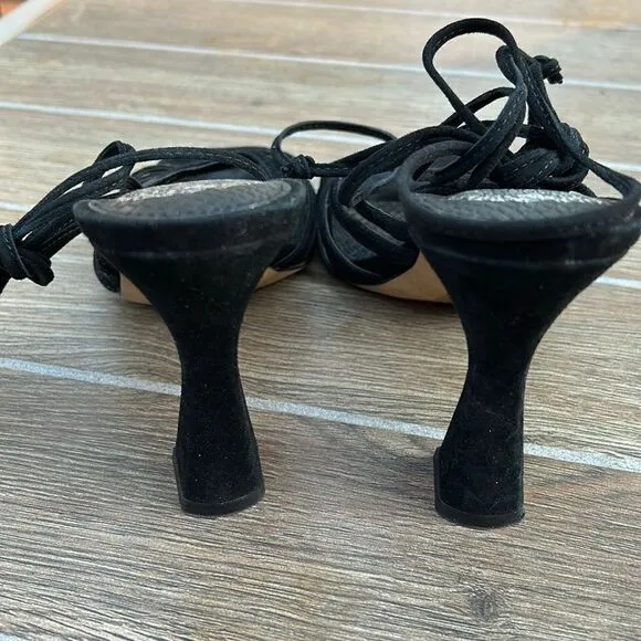 Vince Camuto black suede Roselian ankle wrap heels sandals size 7