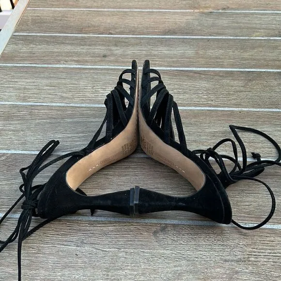 Vince Camuto black suede Roselian ankle wrap heels sandals size 7