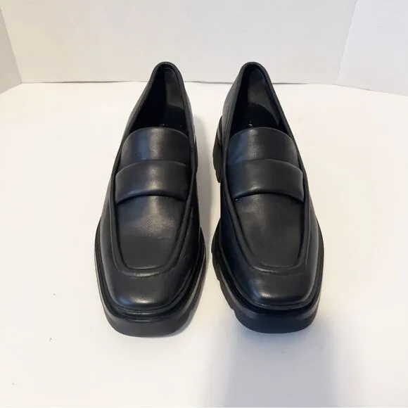 Vince Womens Robin Apron Toe Leather Black Chunky Lug Sole Penny Loafers Sz 7.5