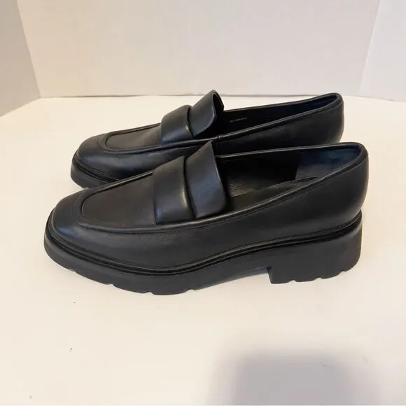 Vince Womens Robin Apron Toe Leather Black Chunky Lug Sole Penny Loafers Sz 7.5