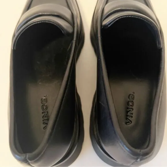 Vince Womens Robin Apron Toe Leather Black Chunky Lug Sole Penny Loafers Sz 7.5