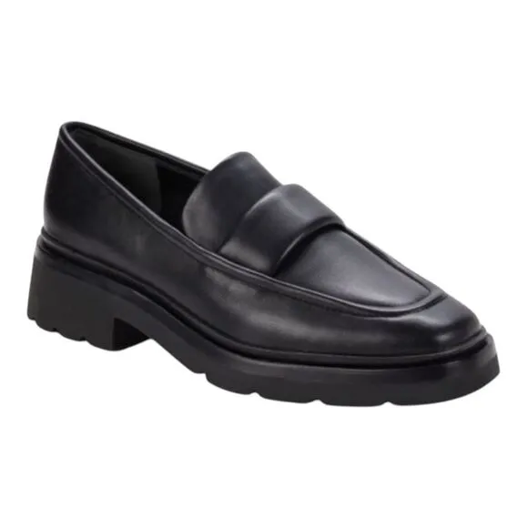Vince Womens Robin Apron Toe Leather Black Chunky Lug Sole Penny Loafers Sz 7.5