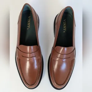 Vinny's Men's Townee Penny Loafer in Cognac Polido Leather