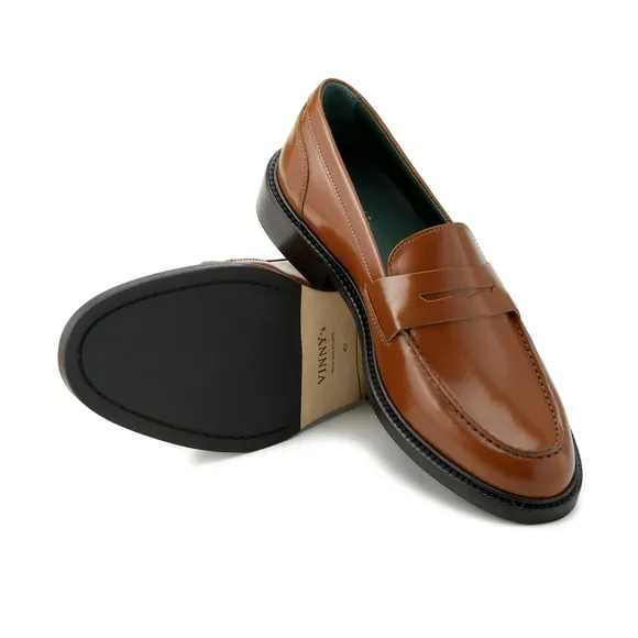 Vinny's Men's Townee Penny Loafer in Cognac Polido Leather