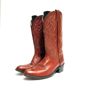 Vintage 1970s men’s brown leather western stitched cowboy boots