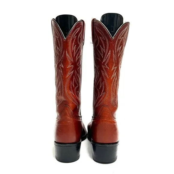Vintage 1970s men’s brown leather western stitched cowboy boots
