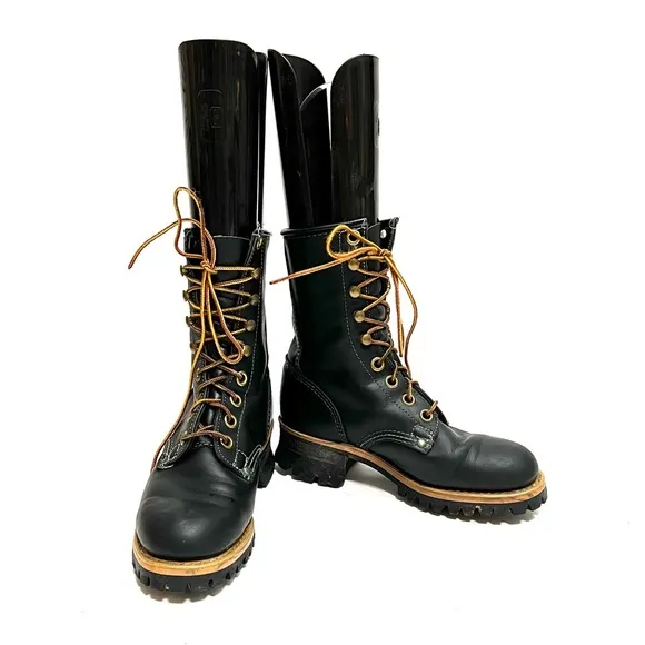 Vintage 1990s women’s black leather lace up chunky work boots