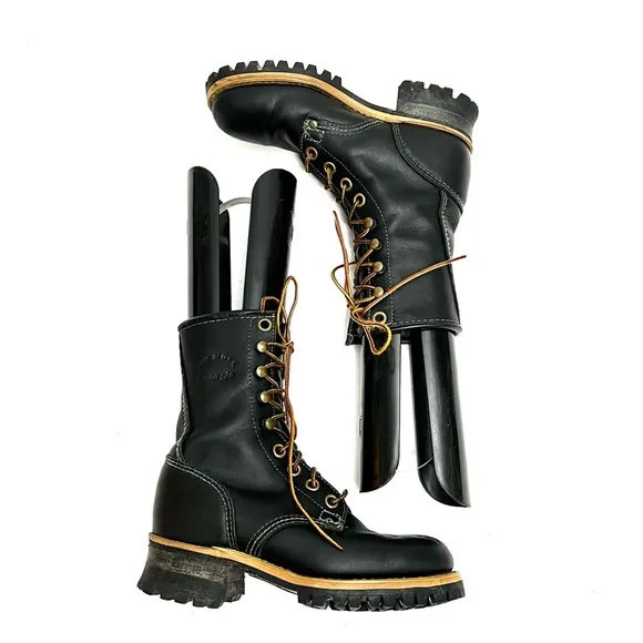 Vintage 1990s women’s black leather lace up chunky work boots