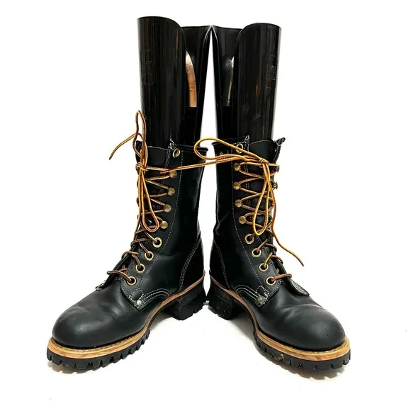 Vintage 1990s women’s black leather lace up chunky work boots