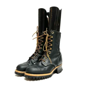 Vintage 1990s women’s black leather lace up chunky work boots