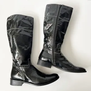 Vintage black patent leather knee-high riding boots tall calf combat size 8.5