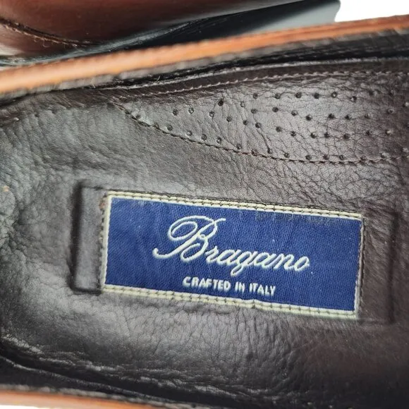 Vintage Bragano Italy Driving Casual Loafers Mens 8M Brown Basket Weave Slip-ons