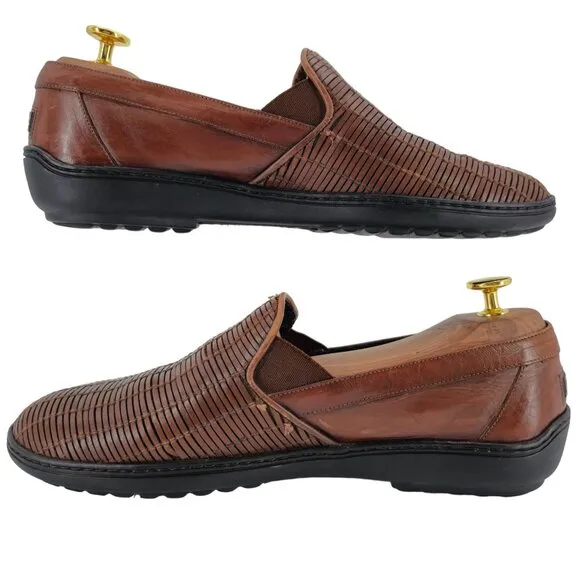 Vintage Bragano Italy Driving Casual Loafers Mens 8M Brown Basket Weave Slip-ons