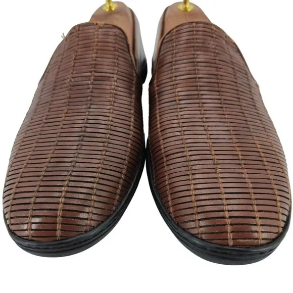 Vintage Bragano Italy Driving Casual Loafers Mens 8M Brown Basket Weave Slip-ons