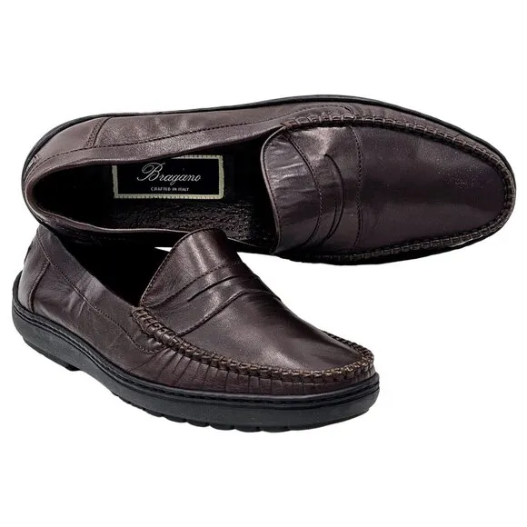 Vintage Bragano Loafers Cole Haan Italy Mens 7 Brown Leather Dress Shoes Loafers