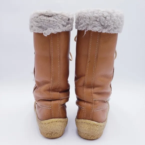 Vintage Cabela's Mid-Calf Shearling Lined Brown Leather Chunky Heel Boots Size 7