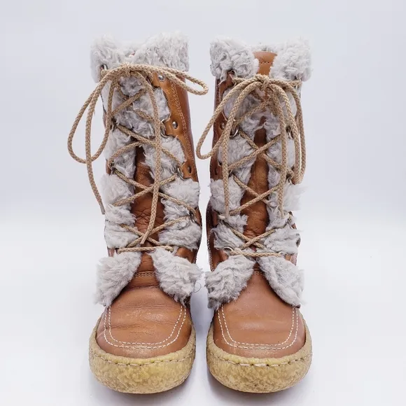 Vintage Cabela's Mid-Calf Shearling Lined Brown Leather Chunky Heel Boots Size 7