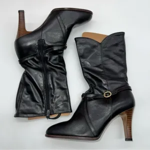 Vintage Cobbies Women Black Leather Mid-Calf Boots w/Cross Strap Details-Sz 7.5