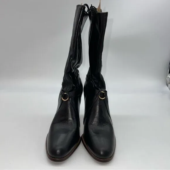 Vintage Cobbies Women Black Leather Mid-Calf Boots w/Cross Strap Details-Sz 7.5