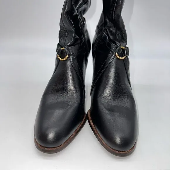 Vintage Cobbies Women Black Leather Mid-Calf Boots w/Cross Strap Details-Sz 7.5