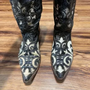 Vintage Corral Western Boots Bone Lizard Inlay Pointy Toe C2116 Women Size 8.5 M