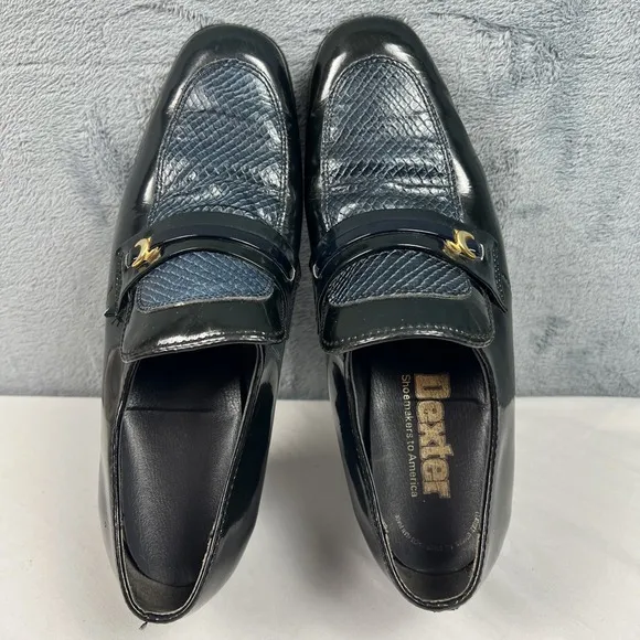 Vintage Dexter Penny Loafers Black Snake Skin Men's Size 9M Made in USA